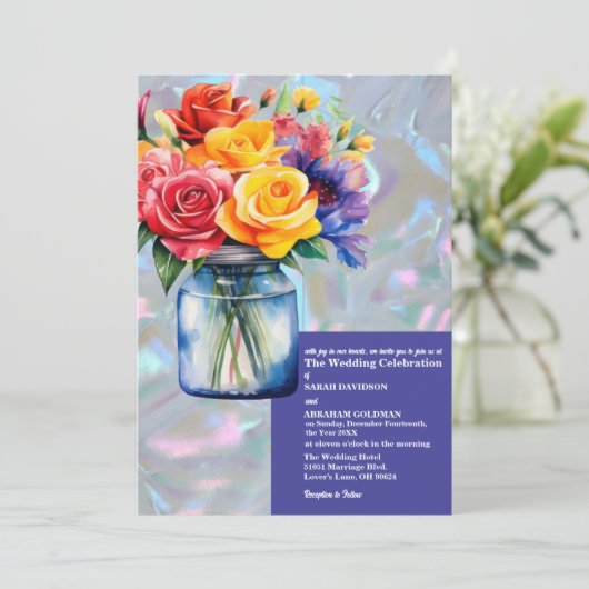 Faux Moeder van de Parel iriserende bruiloft Kaart (Staand voorkant)