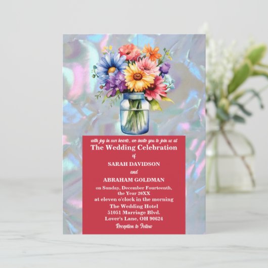 Faux Moeder van de Parel iriserende bruiloft Kaart (Staand voorkant)