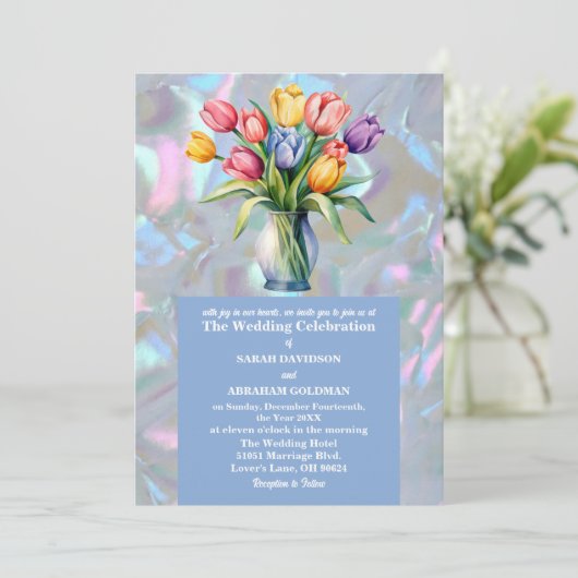 Faux Moeder van de Parel iriserende bruiloft Kaart (Staand voorkant)