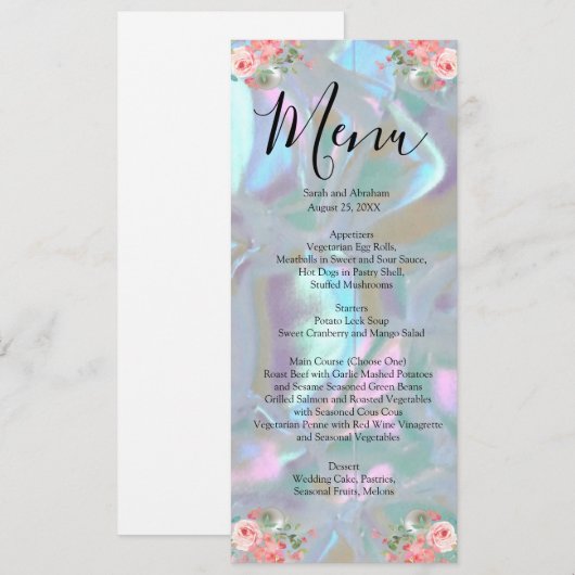 Faux Moeder van de Parel Wedding Menu (Voorkant / Achterkant)