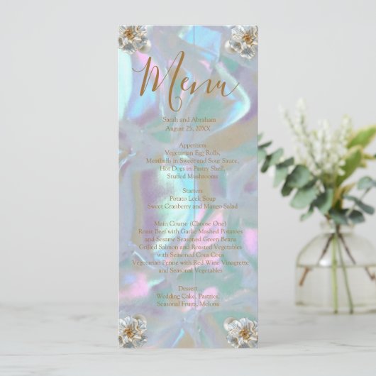 Faux Moeder van de Parel Wedding Menu (Staand voorkant)