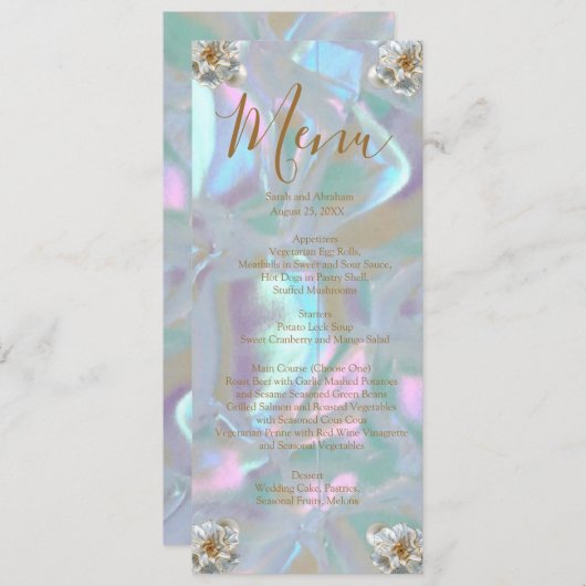 Faux Moeder van de Parel Wedding Menu (Voorkant / Achterkant)