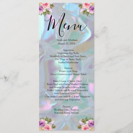 Faux Moeder van de Parel Wedding Menu (Voorkant)