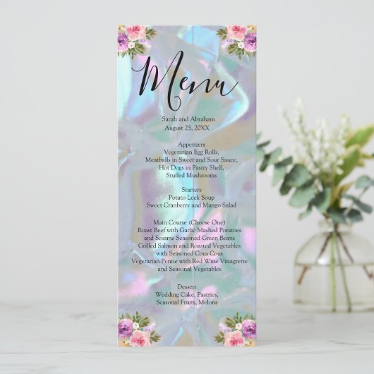 Faux Moeder van de Parel Wedding Menu (Staand voorkant)