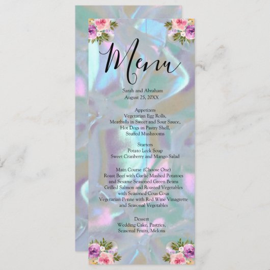 Faux Moeder van de Parel Wedding Menu (Voorkant / Achterkant)