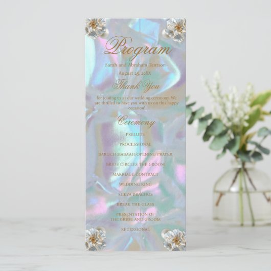 Faux Moeder van Pearl Wedding Programma (Staand voorkant)