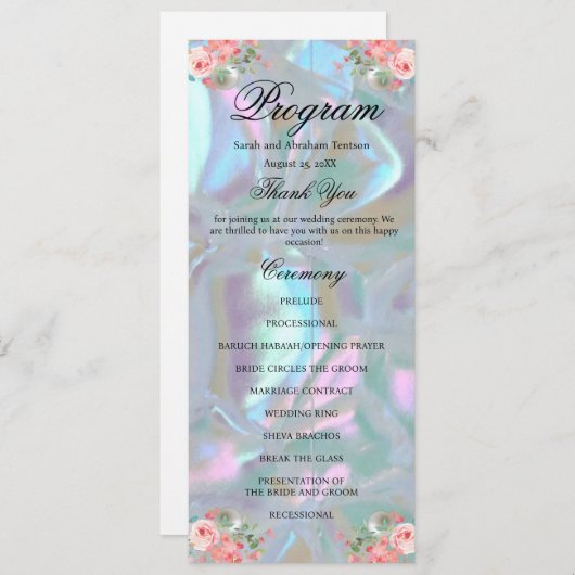 Faux Moeder van Pearl Wedding Programma (Voorkant / Achterkant)