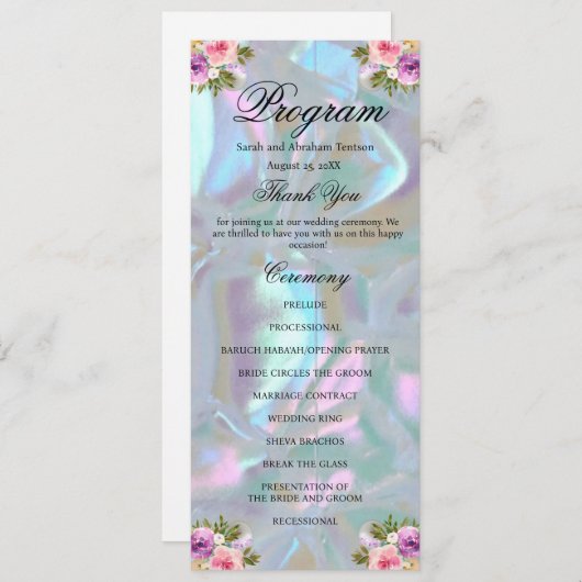 Faux Moeder van Pearl Wedding Programma (Voorkant / Achterkant)