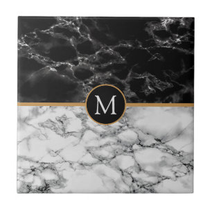 Faux Monogram Black en White Marble Ceramic Tegel Tegeltje