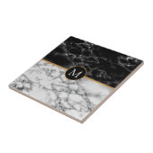 Faux Monogram Black en White Marble Ceramic Tegel Tegeltje (Zijkant)