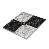 Faux Monogram Black White Check Marble Tegeltje (Zijkant)
