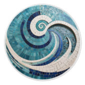 Faux Mosaic Aqua Blue Swirling Ocean Zee Wave Keramische Knop (Voorkant)
