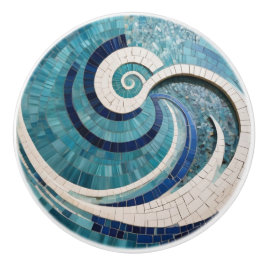 Faux Mosaic Aqua Blue Swirling Ocean Zee Wave Keramische Knop