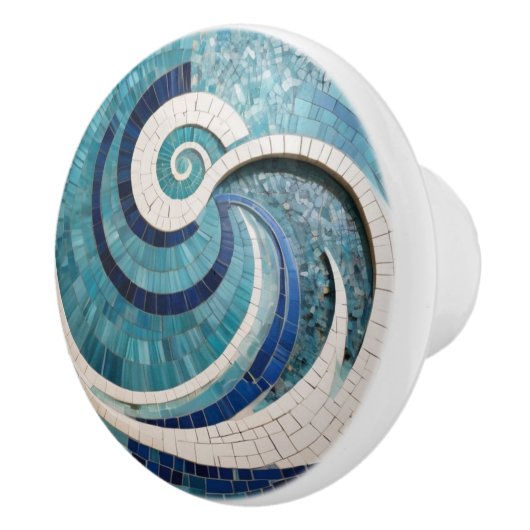 Faux Mosaic Aqua Blue Swirling Ocean Zee Wave Keramische Knop (Rechts)