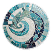 Faux Mosaic Turquoise Blue Ocean Wave Abstract Keramische Knop (Voorkant)