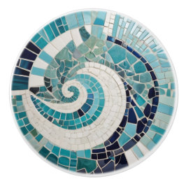 Faux Mosaic Turquoise Blue Ocean Wave Abstract Keramische Knop