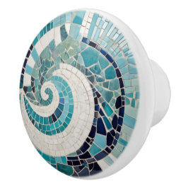 Faux Mosaic Turquoise Blue Ocean Wave Abstract Keramische Knop