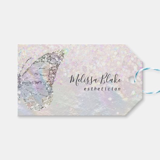 faux nacre butterfly gift labels cadeaulabel (Voorkant (Horizontaal))