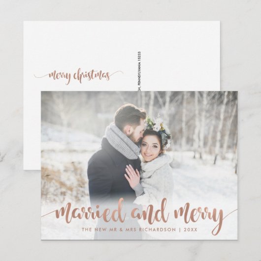 Faux nam Gouden Gehuwd en Vrolijke Foto | van Feestdagenkaart (Voorkant / Achterkant)