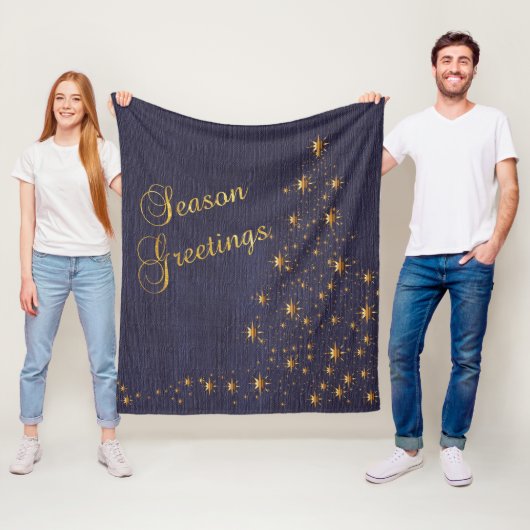 Faux Navy Blue Burlap en Gouden Ster Kerstboom Fleece Deken (In situ)
