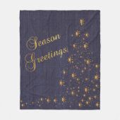 Faux Navy Blue Burlap en Gouden Ster Kerstboom Fleece Deken (Voorkant)