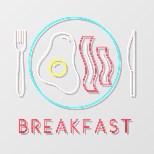 Faux Neon Breakfast Sign Fried Eggs Bacon op Bord Raamsticker (Vel)