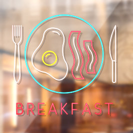 Faux Neon Breakfast Sign Fried Eggs Bacon op Bord Raamsticker