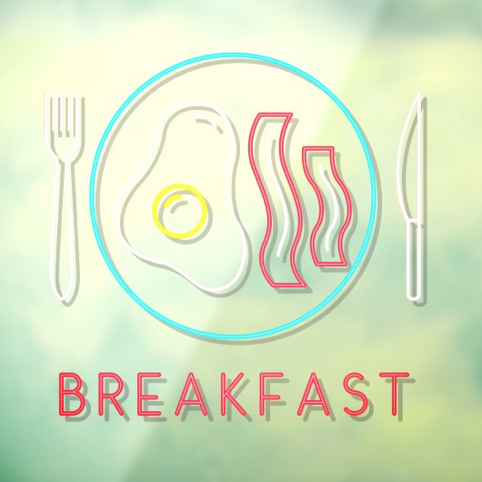 Faux Neon Breakfast Sign Fried Eggs Bacon op Bord Raamsticker (Vel 3)