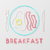 Faux Neon Breakfast Sign Fried Eggs Bacon op Bord Raamsticker (Vel)
