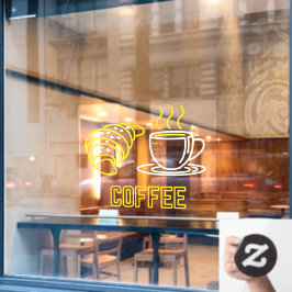 Faux Neon Coffee en Croissant Sign. Cling Raamsticker