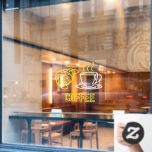 Faux Neon Coffee en Croissant Sign. Cling
