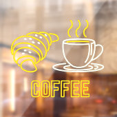 Faux Neon Coffee en Croissant Sign. Cling Raamsticker (Vel 2)