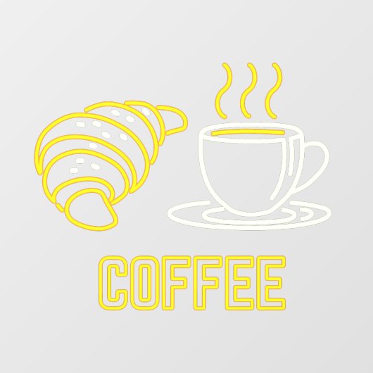 Faux Neon Coffee en Croissant Sign. Cling Raamsticker (Vel)