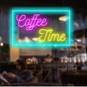 Faux Neon Coffee Time Coffee Winkelen Raamsticker
