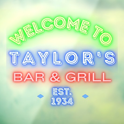 Faux Neon Custom Bar en Grill Window Advert Raamsticker (Vel 3)