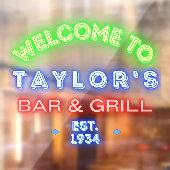 Faux Neon Custom Bar en Grill Window Advert Raamsticker (Vel 2)