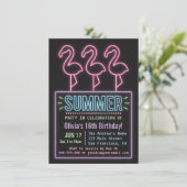 Faux Neon Flamingo Summer 61 Birthday Party Kaart (Staand voorkant)