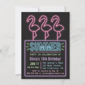 Faux Neon Flamingo Summer 61 Birthday Party Kaart (Voorkant)