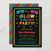 Faux Neon Glow Birthday Party Kaart (Voorkant / Achterkant)