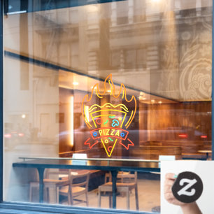 Faux Neon Hot Pizza Flames Restaurant Raamsticker