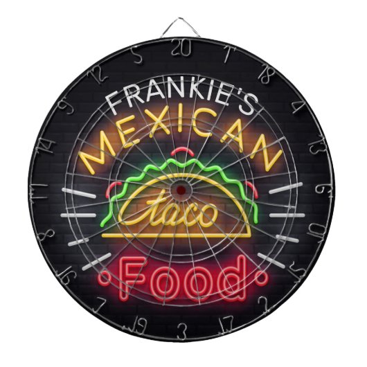 Faux Neon Mexican Food Taco Diner Dartbord (Voorkant)