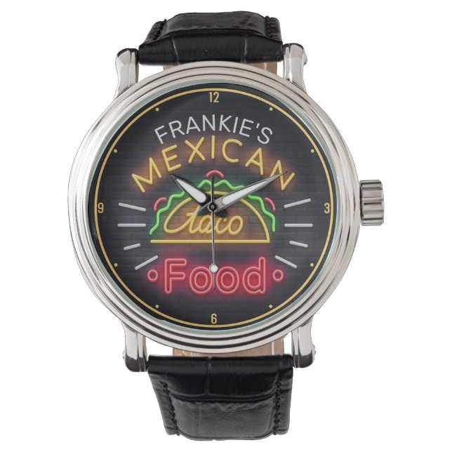 Faux Neon Mexican Food Taco Diner Horloge (Voorkant)