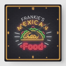 Faux Neon Mexican Food Taco Diner Vierkante Klok