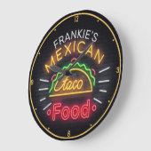 Faux Neon Mexican Food Taco Personalized Diner Grote Klok (Hoek)