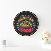 Faux Neon Mexican Food Taco Personalized Diner Grote Klok (Huis)