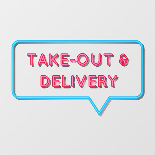 Faux Neon Out and Delivery Restaurant Front Raamsticker (Vel)