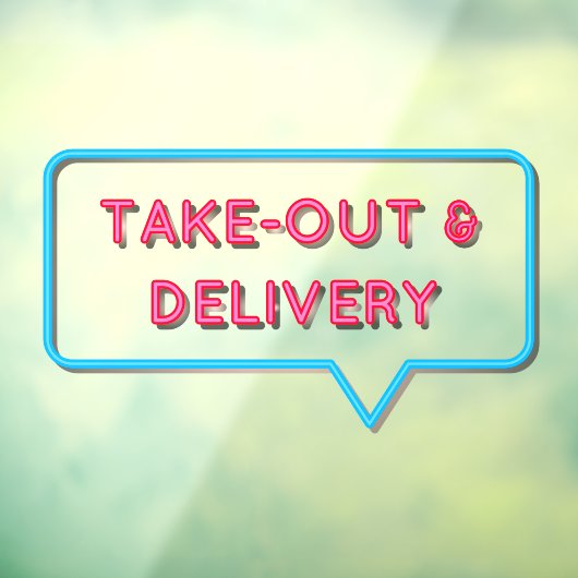 Faux Neon Out and Delivery Restaurant Front Raamsticker (Vel 3)