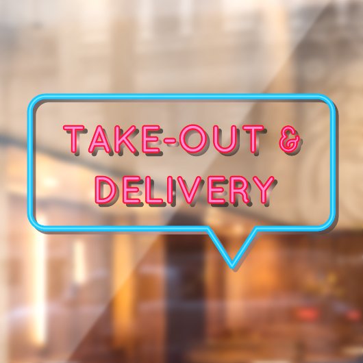 Faux Neon Out and Delivery Restaurant Front Raamsticker (Vel 2)