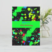 Faux Neon Paint Ball Splatter, Birthday Party Kaart (Staand voorkant)