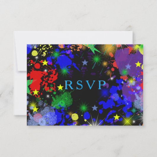 Faux Neon, Paint Splatter, Custom, RSVP Kaartje (Voorkant)